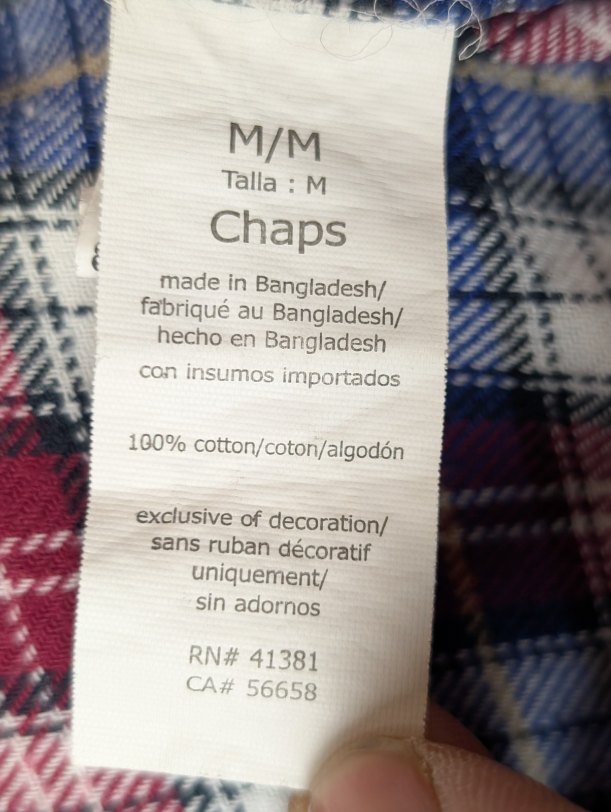 🐻 CHEMISE FLANELLE CHAPS M (M) CARREAUX FUCHSIA BLEU MARINE LOGO BRODÉ