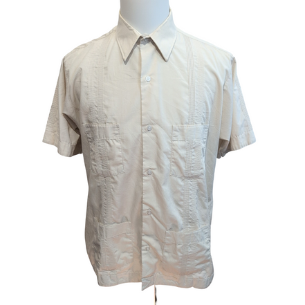 Chemise Vintage Qiana Esquires Choice Nylon 70s Beige Crème Col Pointes S