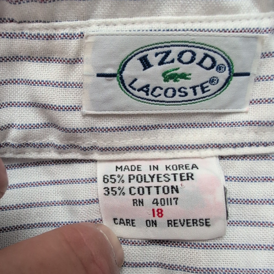 Chemise Izod Lacoste S Blanche Rayures Bleues Made in Korea Vintage