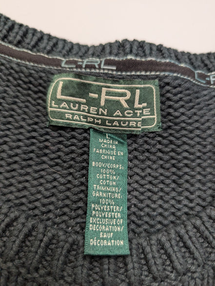 Pull femme Lauren Ralph Lauren L gris anthracite col rond coudières L-RL