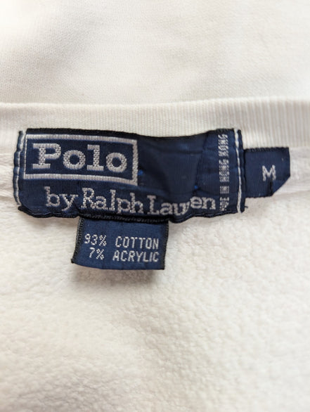 Pull Sweat Polo Ralph Lauren M blanc col rond logo cavalier bleu marine