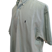 Chemise Polo Ralph Lauren Shirt XXL Blake Vert Rayé Gaufré Manches Courtes BD