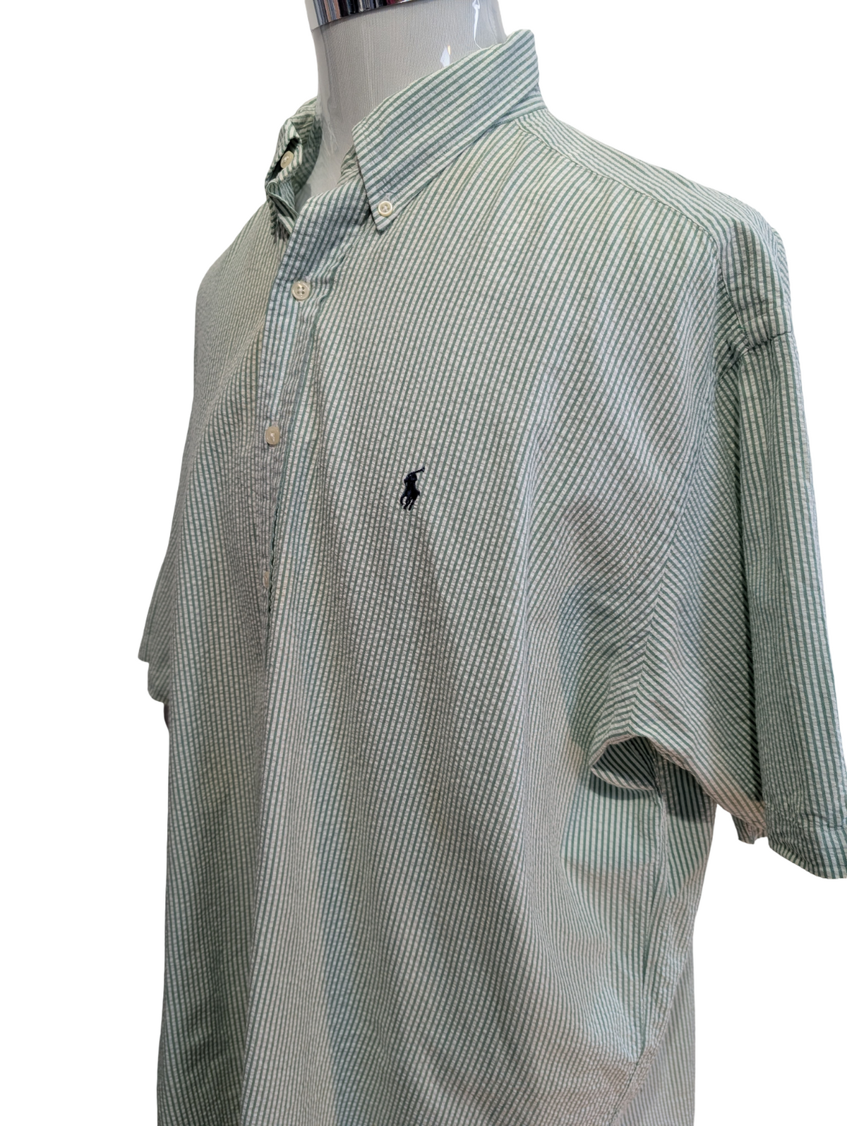 Chemise Polo Ralph Lauren Shirt XXL Blake Vert Rayé Gaufré Manches Courtes BD