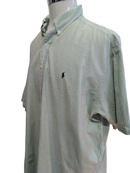 Chemise Polo Ralph Lauren Shirt XXL Blake Vert Rayé Gaufré Manches Courtes BD