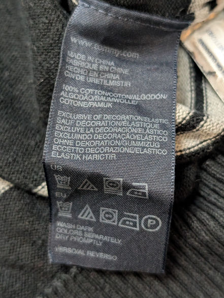 Pull Tommy Hilfiger Homme Col V Noir Rayé Gris Logo Brodé - Taille M