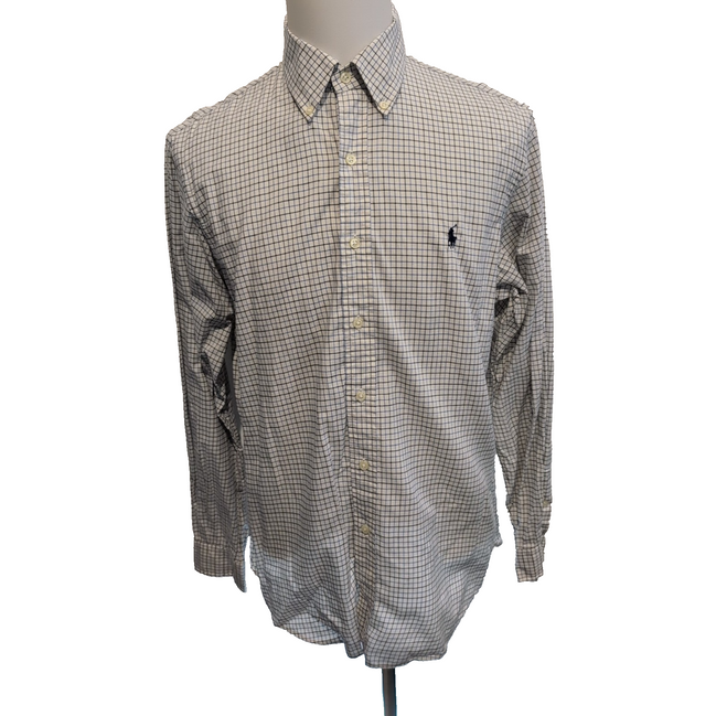 Chemise Ralph Lauren L Blanche Carreaux Bleu Noir Logo Marine Button Down Shirt