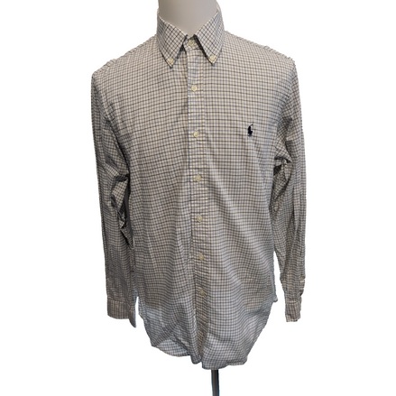 Chemise Ralph Lauren L Blanche Carreaux Bleu Noir Logo Marine Button Down Shirt