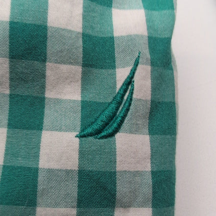 Chemise Nautica M Vert Blanc Carreaux 100% Coton Logo Brodé manches longues