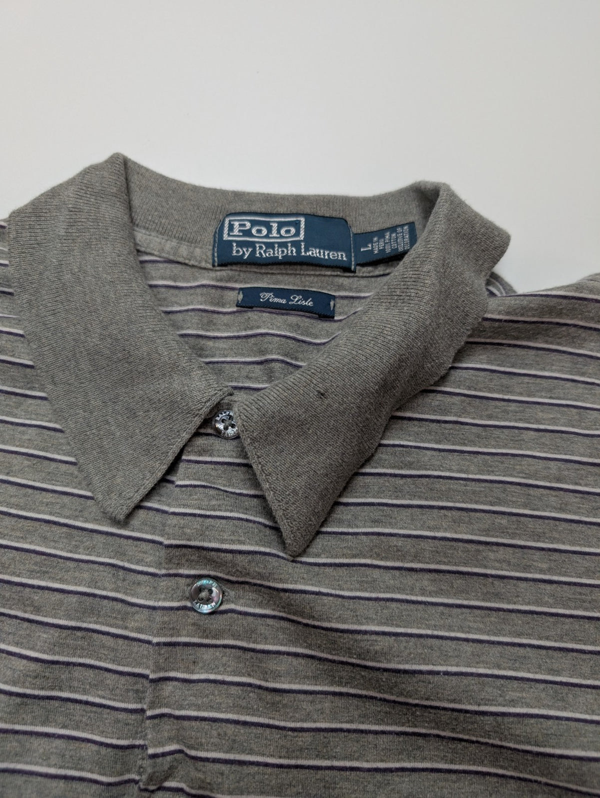 Polo manches courtes Polo Ralph Lauren L gris rayures Pima Lisle logo bas
