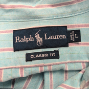 Chemise Ralph Lauren à rayures turquoise logo marron classic fit taille L / XL