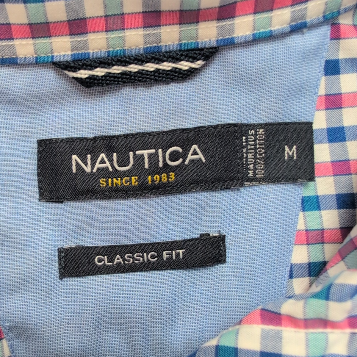 Chemise Nautica Classic Fit M carreaux rouge bleu logo bleu coton manches longue