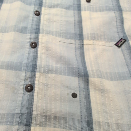 Chemise Patagonia L Bleu Carreaux Bio 65% Polyester 35% Coton Manches courtes