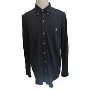 Chemise Ralph Lauren XXL Featherweight Mesh Coton Piqué Bleu Marine Logo Blanc
