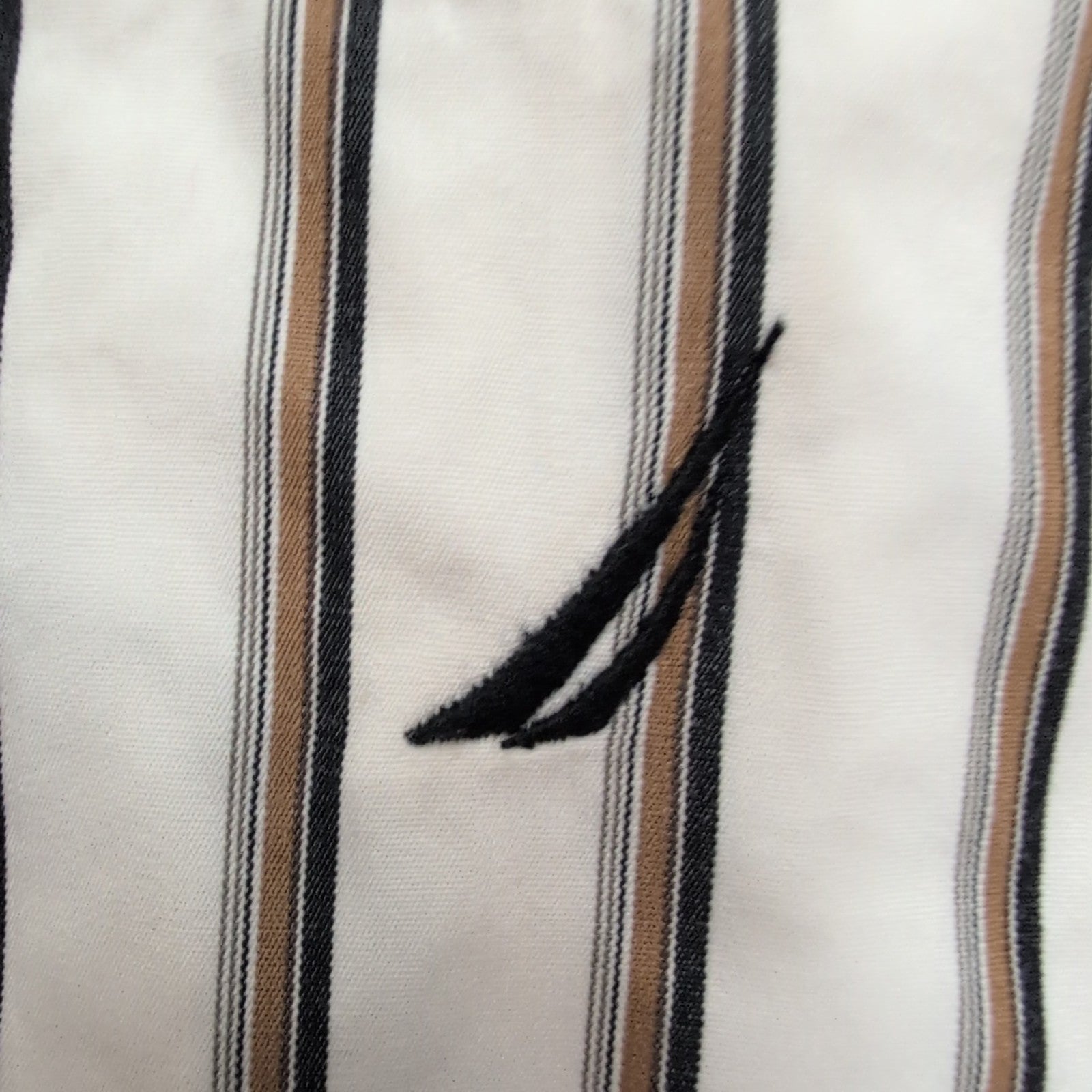 Chemise Nautica XL Rayures Blanc Noir Marron 100% Coton Poche manches longues