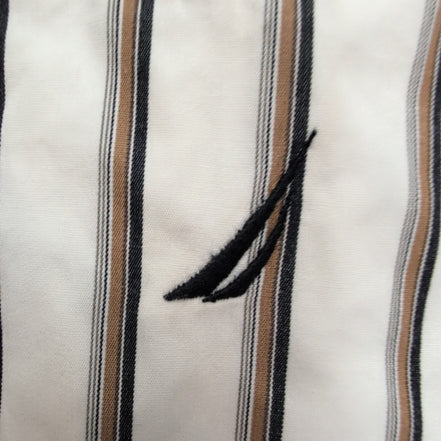 Chemise Nautica XL Rayures Blanc Noir Marron 100% Coton Poche manches longues