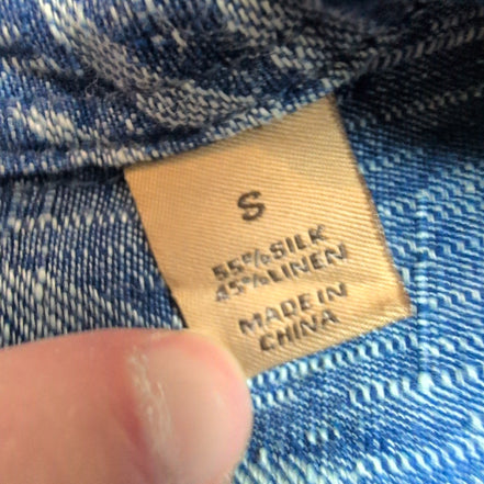Chemise Hawaïenne Tasso Elba Soie Lin Bleu Motif Feuillage S