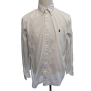Chemise Ralph Lauren L blanc uni 100% coton logo bleu marine excellent état