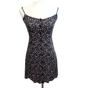 Robe Fleurie Taille XS Noir Rose 100% Viscose Bretelles Réglables