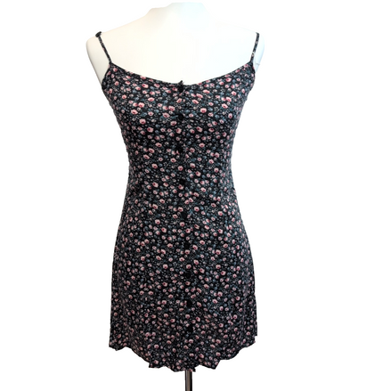 Robe Fleurie Taille XS Noir Rose 100% Viscose Bretelles Réglables