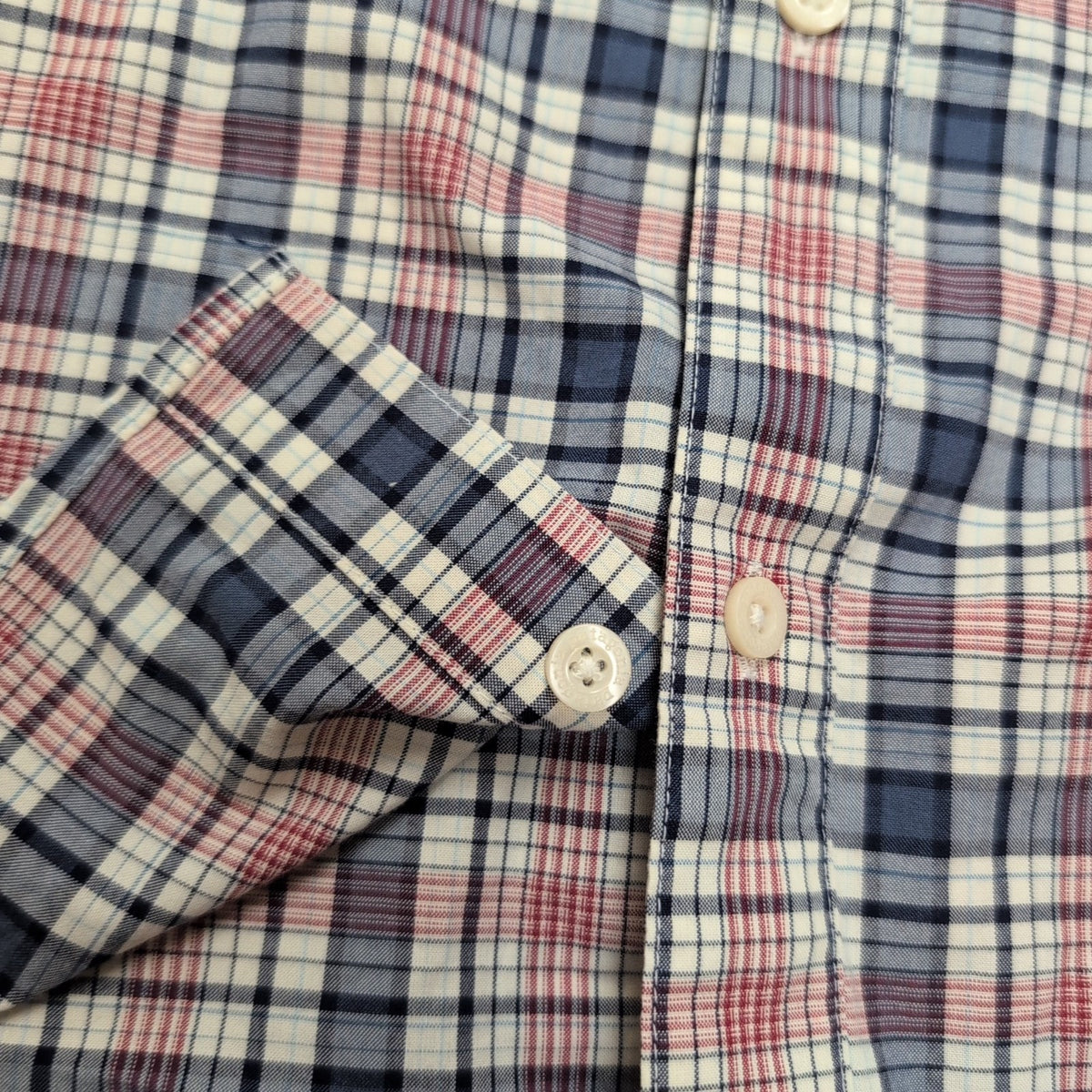 Chemise Patagonia L carreaux bleu rouge blanc coton organique manches longues