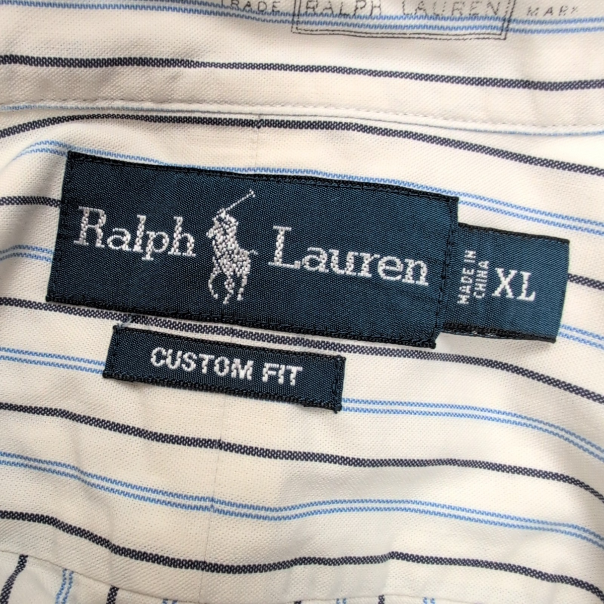 Chemise Ralph Lauren XL Custom Fit Bleu Blanc Rayures Shirt Button Down Coton