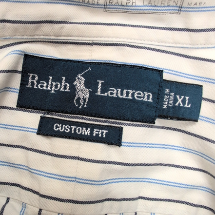 Chemise Ralph Lauren XL Custom Fit Bleu Blanc Rayures Shirt Button Down Coton
