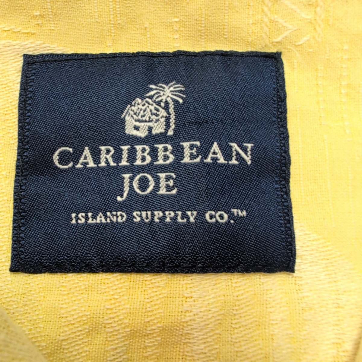 Chemise Hawaïenne Caribbean Joe XL Soie Jaune Pâle Feuillage Gaufré