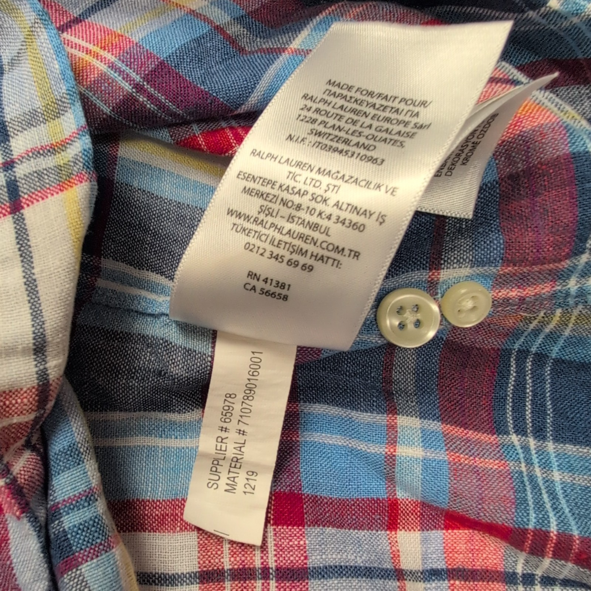 Chemise Ralph Lauren L Lin Bleu Rouge Carreaux Manches Courtes