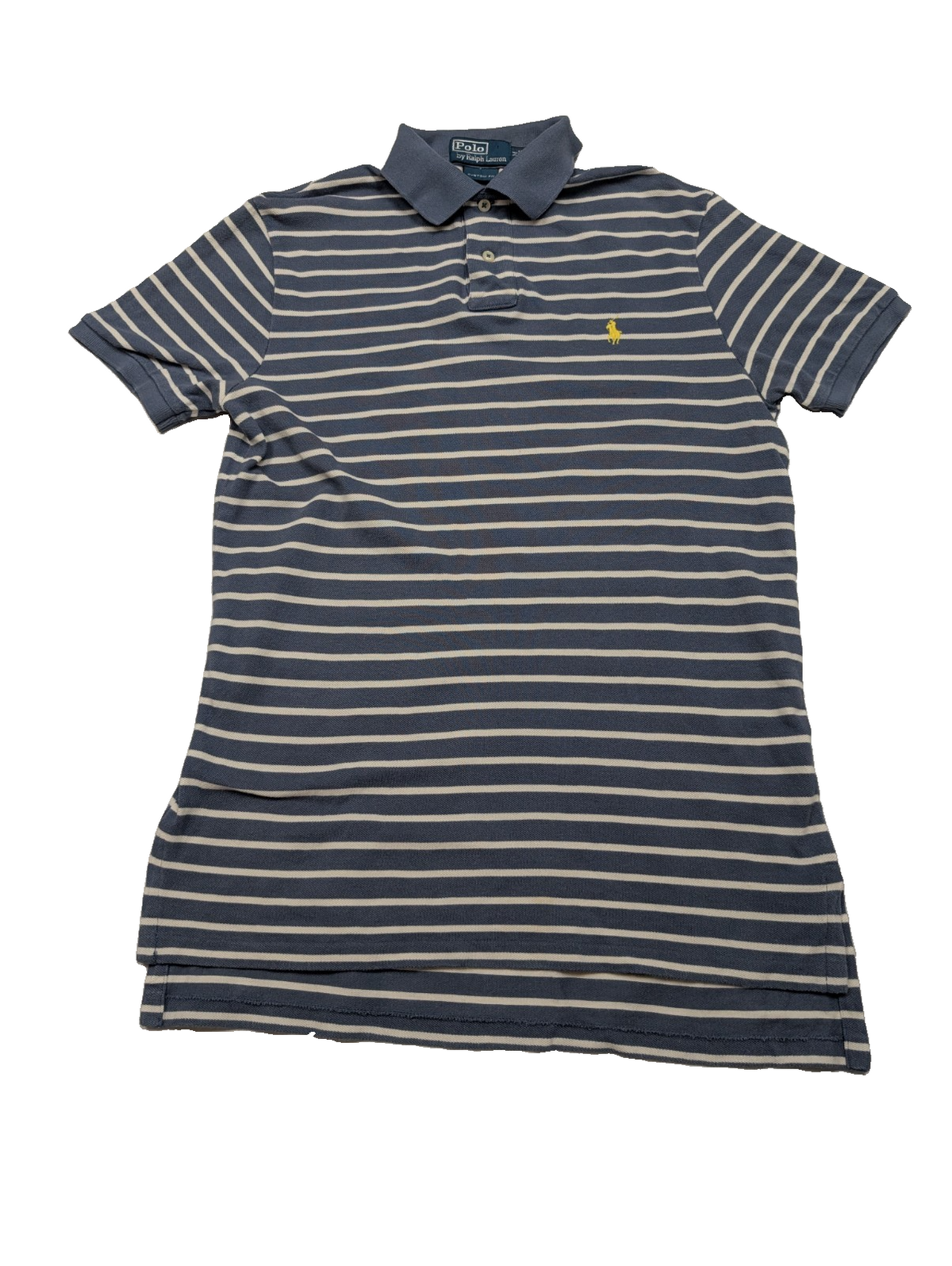 Polo manches courtes Polo Ralph Lauren M bleu rayures écrues logo jaune Custom 