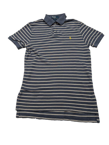 Polo manches courtes Polo Ralph Lauren M bleu rayures écrues logo jaune Custom 