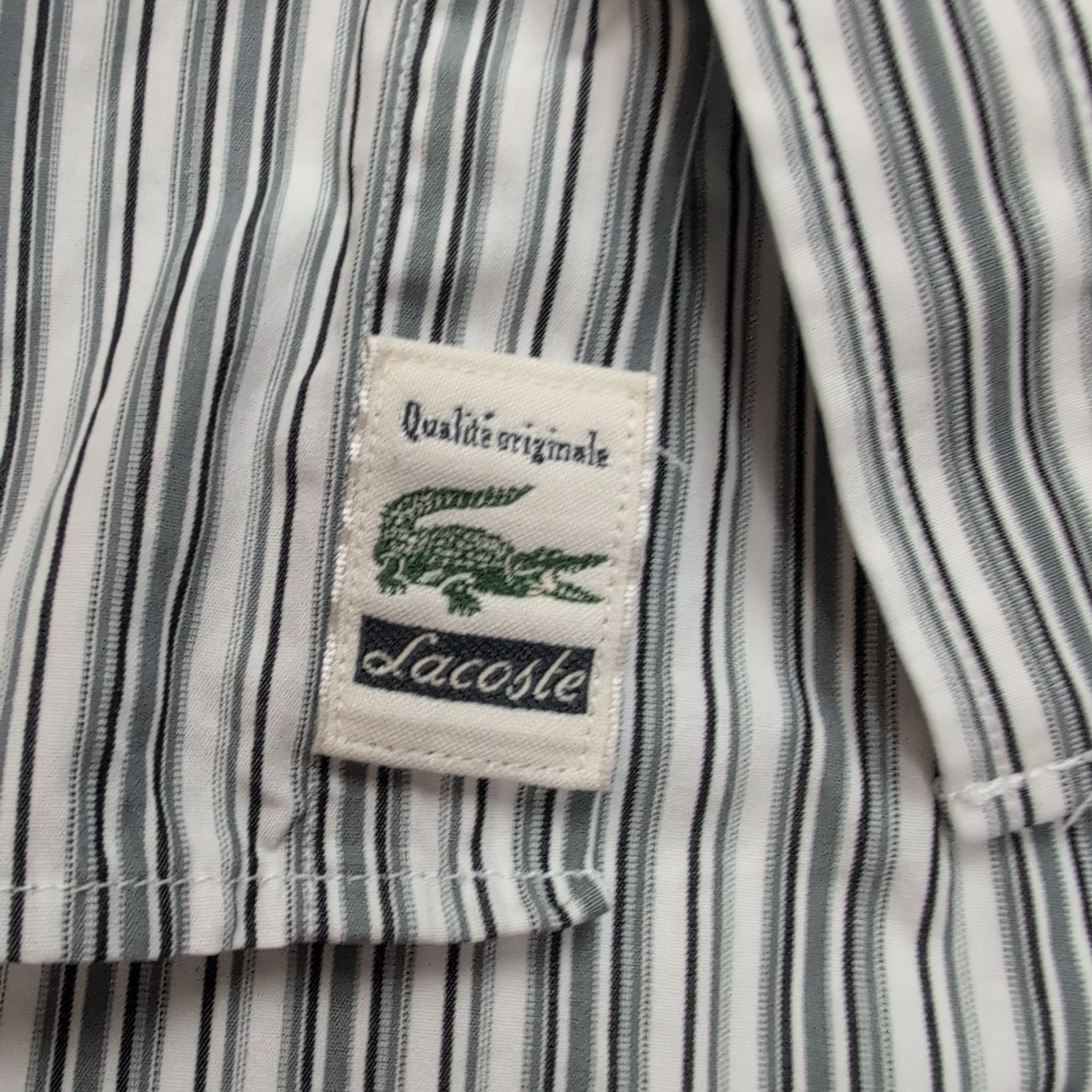 Chemise Lacoste Modern Fit 40 Rayures Blanc Gris Poche Logo Vert manches longues