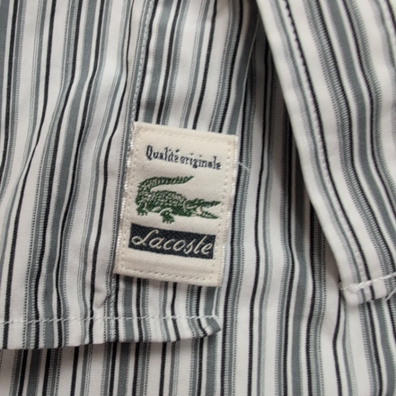 Chemise Lacoste Modern Fit 40 Rayures Blanc Gris Poche Logo Vert manches longues