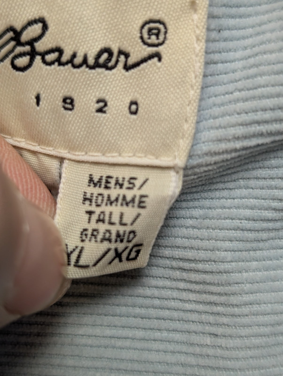 Chemise EDDIE BAUER T.XL TALL Velours Côtelé Vert Pâle Vtg