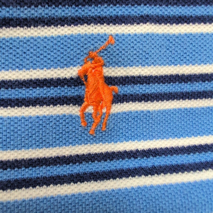 Polo Ralph Lauren Homme XL Bleu Rayures Fines Logo Orange Polo Manches Courtes