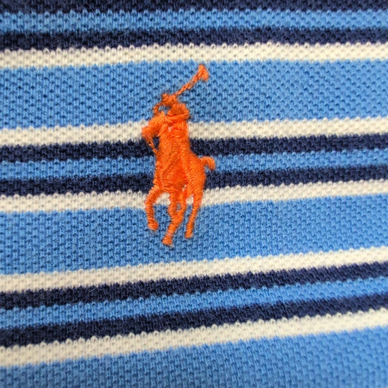 Polo Ralph Lauren Homme XL Bleu Rayures Fines Logo Orange Polo Manches Courtes