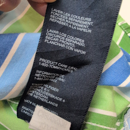 Chemise Tommy Hilfiger Homme Taille L Bleu Vert Larges Rayures Coton