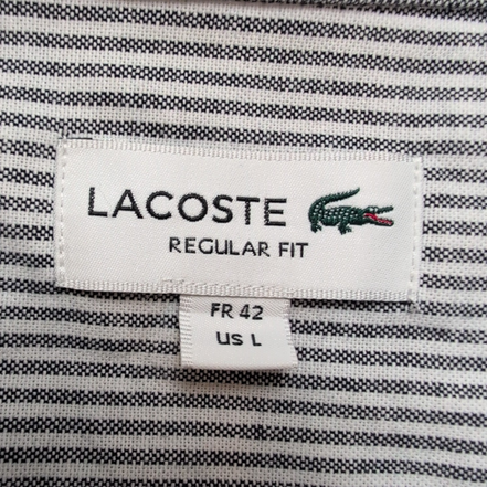 Chemise Lacoste Regular Fit L 42 Grise Rayée Oxford Coton Logo Vert