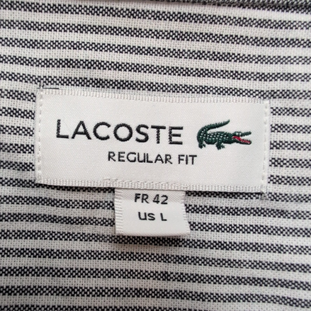 Chemise Lacoste Regular Fit L 42 Grise Rayée Oxford Coton Logo Vert
