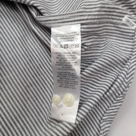 Chemise Lacoste Regular Fit L 42 Grise Rayée Oxford Coton Logo Vert