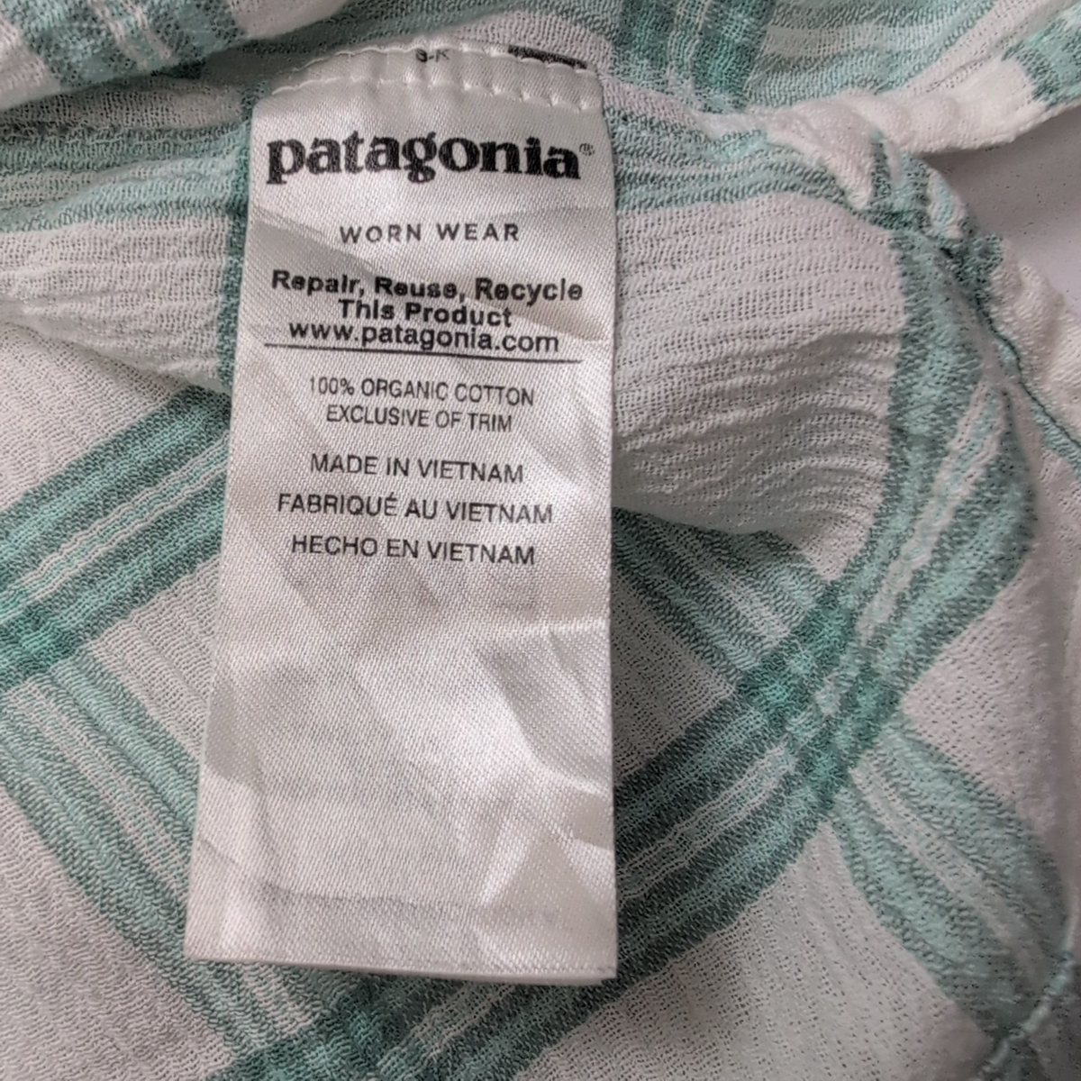 Chemise Patagonia manche courte XL Blanc Vert Carreaux Coton Bio
