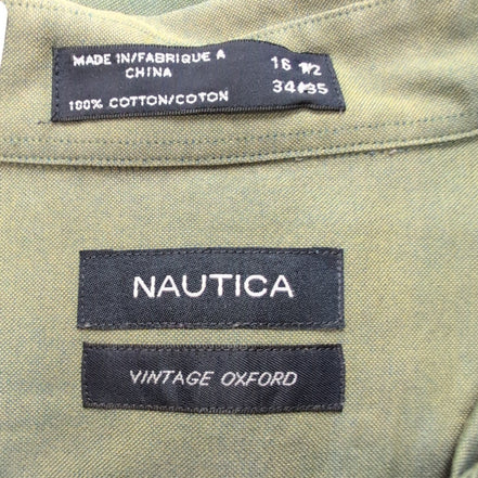 Chemise Nautica Vert Kaki Oxford Coton Manches Longues Taille L
