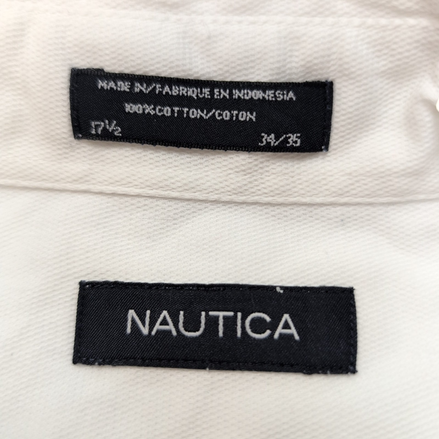 Chemise Nautica XL XXL Blanche Piqué 100% Coton 17.5 Poche Unie Manches longues