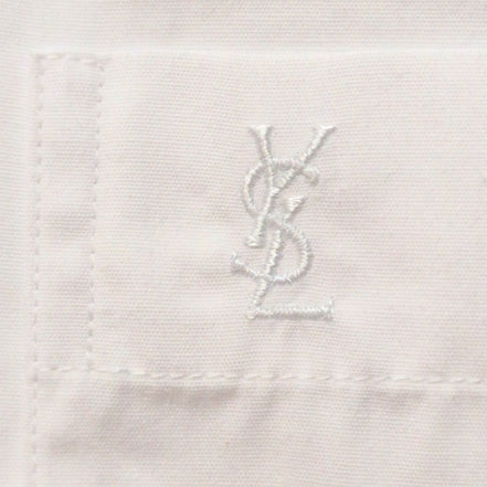 Chemise YVES SAINT LAURENT Blanc Uni Taille 39 M/L Logo Brodé Manches Longues