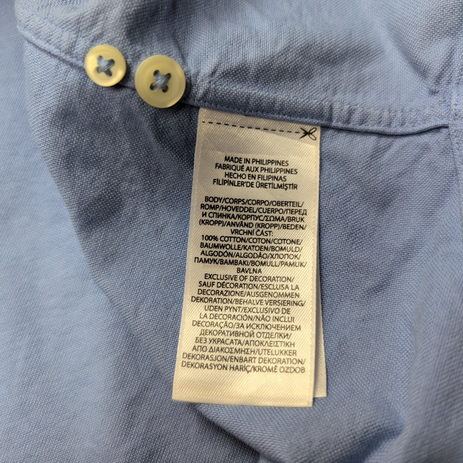 Chemise Ralph Lauren XLT Bleu Ciel Logo Jaune Manches Courtes QR Code
