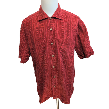 Chemise Hawaïenne Batik Bay XL Rouge Géométrique Bambou 100% Coton