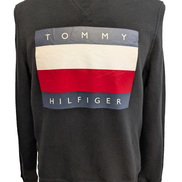 Sweat Tommy Hilfiger vintage noir grand logo sérigraphié homme taille S