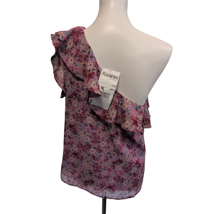 Haut Femme La Redoute Taille 38 Violet Rouge Fleuri Épaule Dénudées Neuf