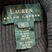Pull Lauren Ralph Lauren Femme Col Roulé Noir 100% Coton Côtelé Taille XL