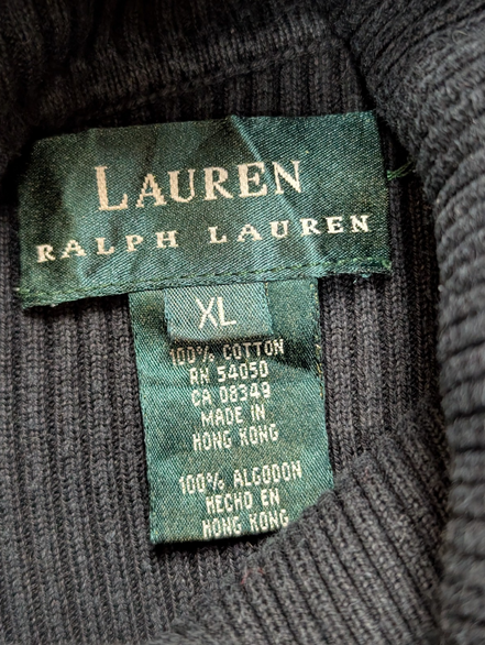 Pull Lauren Ralph Lauren Femme Col Roulé Noir 100% Coton Côtelé Taille XL
