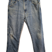 Jean Wrangler Homme Vintage Bleu Style Grunge Distressed Genou Troué W36 L31
